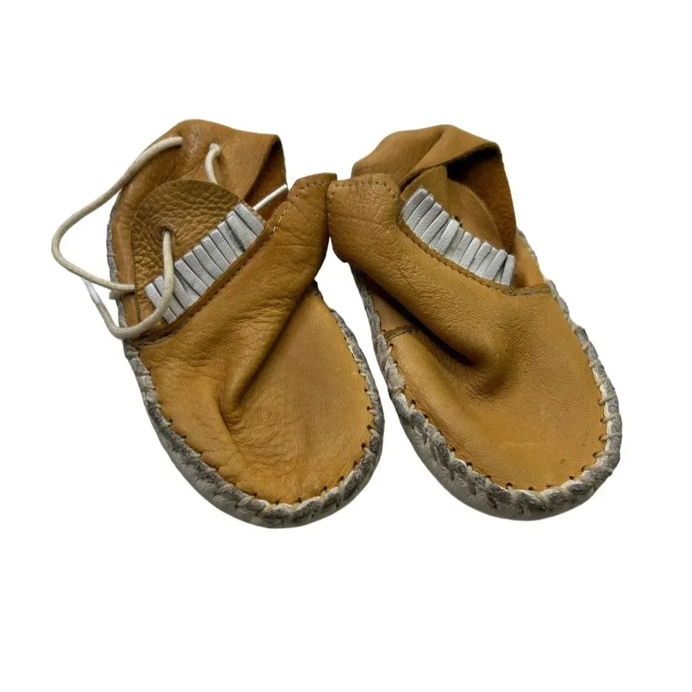 Vintage Infant Baby Brown Bootie Leather Moccasins Soft Sole Cozy Shoes